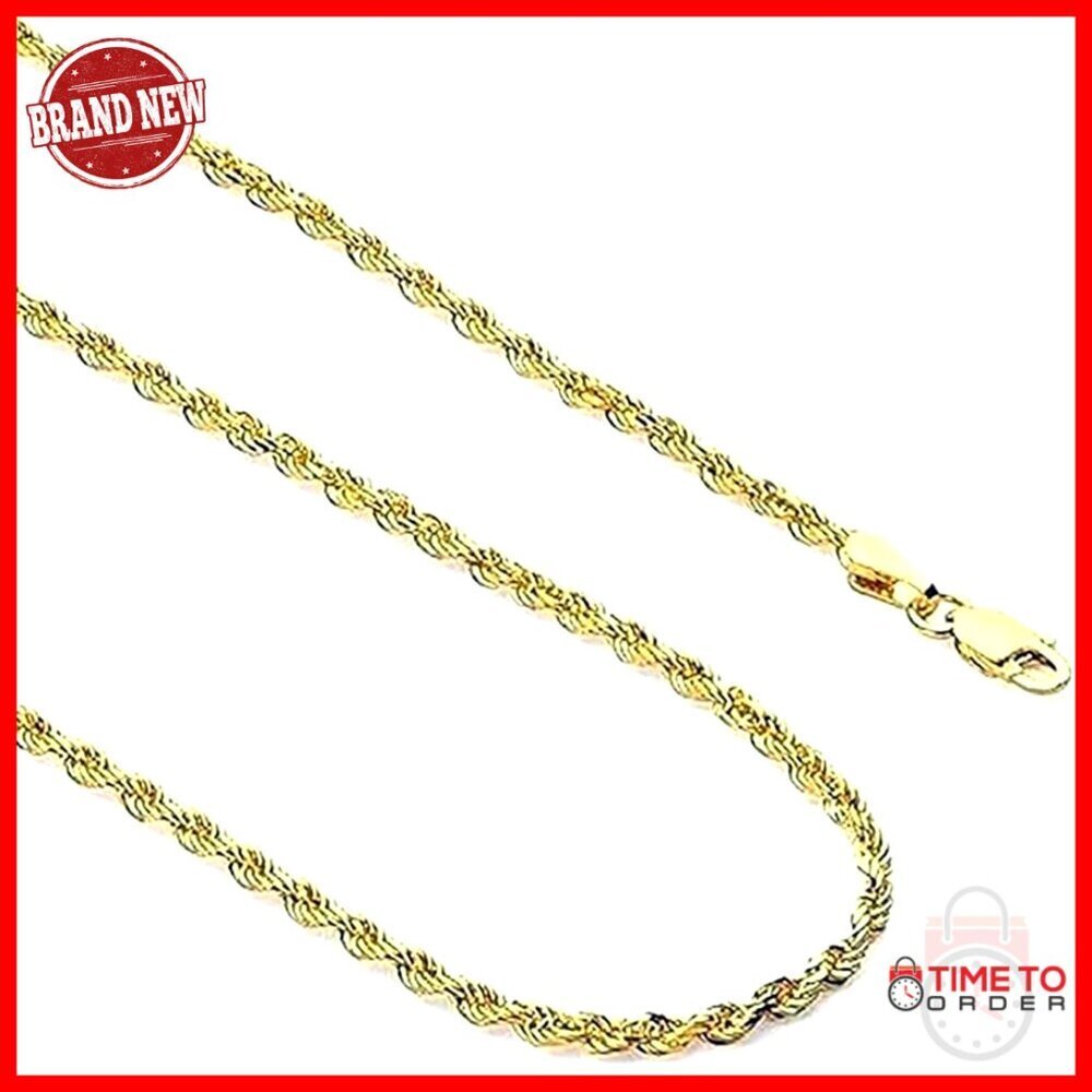 14K Yellow Gold Rope Chain Necklace 1.5-3mm Lobster Clasp